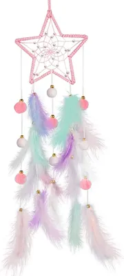 Produktbild von Traumfänger, Traumfänger mit Lichtern, handgefertigter Traumfänger mit bunten Federn für Vintage-Hochzeit, Wandbehang, Heimdekoration, Ornamente