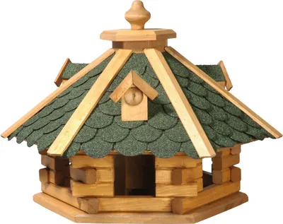 Produktbild von dobar Rustikales Vogelfutterhaus "Blockhaus", Vogelhaus mit Futtersilo, 51 x 45 x 37 cm, Kiefer, Grün