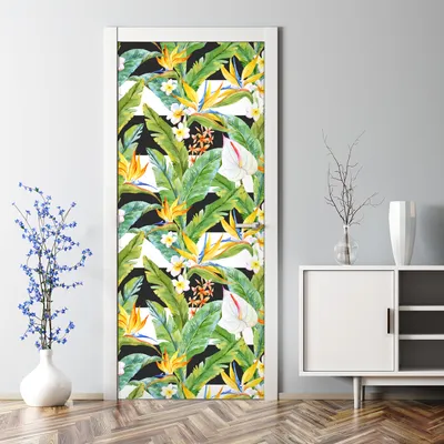 Produktbild von Dekorative Türtapete Türposter selbstklebend Klebefolie Wandaufkleber Exotische Blätter 70 x 200 cm