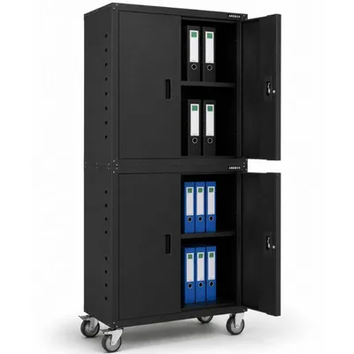 Image de AREBOS Armoire à dossiers, jeu de 2 195x40x90 cm Armoire de bureau noir avec roulettes