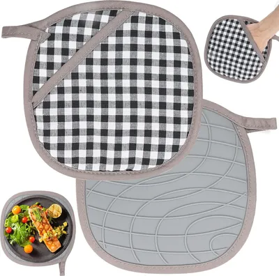 Obrázek produktu pro Sada 2 chňapek včetně sáčku, silikon/bavlna, tepelně odolné, neklouzavé, do kuchyně/na pečení