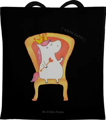 Produktbild von Mr. & Mrs. Panda Shopping Tasche Einhorn König - Schwarz - Geschenk, Schultasche, Unicorn, Prinzessin, Beutel, Präsident, Tote Bag, Laptoptasche, Krone, Kaiser