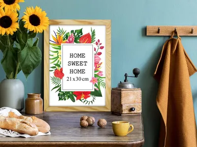 Obrázok produktu pre MG Design, prírodný rám na obrázky, formát A4 (21 x 29,7 cm) – vyrobený z prírodného dreva s akrylovým sklom, určený na zavesenie aj na postavenie, vhodný na fotografie, plagáty a puzzle