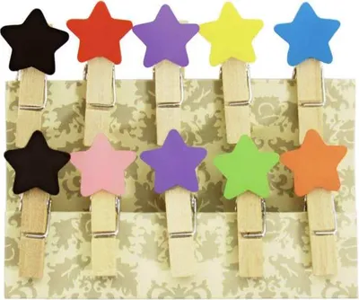 Produktbild von Oblique Unique 10 Mini Wäscheklammern Holz Miniklammern Deko Klammern - bunte Sterne