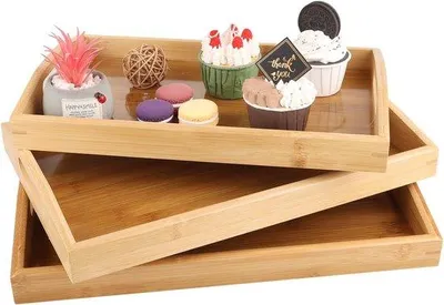 Produktbild von Famanu Servierplatten Set aus 3 Bambusplatten mit Griffen - Rechteckig, Natur