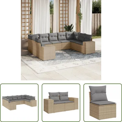 Produktbild von The Living Store 9-tlg. Garten-Sofagarnitur mit Kissen Beige Poly Rattan