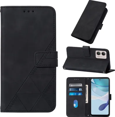 Produktbild von Hülle für Motorola Moto G53 / G23 / G13 Prägung Flip Leder Kartenfächer Schutzhülle mit Ständer Schwarz