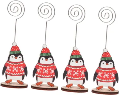 Produktbild von 4 Tischkartenclips aus Bambusholz für Weihnachten und als Bilderhalter
