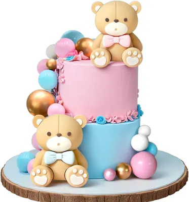 Produktbild von Tortenaufsatz Teddybär, für Babyparty, 22 Stück, rosa und blau