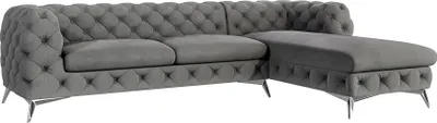 Produktbild von S-STYLE MÖBEL - Chesterfield Ecksofa Cleo mit Ottomane rechts und Silber Metall Füßen, aus Grau Samtstoff, B/T/H: 305 cm/ 200 cm/ 75 cm
