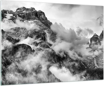 Produktbild von Bilder auf glas - Berge Nebel Gipfel - 100x70cm - Glasbilder - Wandbilder - Kunstdruck - zum Aufhängen bereit - Wanddekoration aus Glas - Glas Bilder - Wandbild auf Glas - Einteilig - GAA100x70-3664