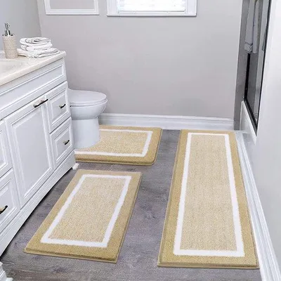 Obrázek produktu pro Sada tří kousků rohoží do koupelny Unyqoos® z měkké mikrovlákno – protiskluzová TPR spodní strana, rozměry: 45×65 cm | 45×120 cm | U-tvar 50×60 cm