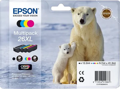 Produktbild von Epson Multipack 26XL EasyMail - 4er-Pack - 41.3 ml - XL - Schwarz, Gelb, Cyan, Magenta - original - versandfertig - Tintenpatrone - für Expression Premium XP-510, 520, 600, 605, 610, 615, 620, 625, 700, 710, 720, 800, 810, 820