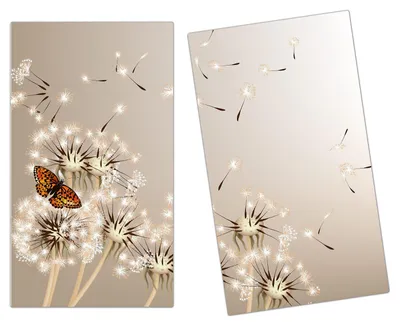 Produktbild von Spritzschutz Herdabdeckplatte Schneidebrett aus Glas Löwenzahn und Schmetterling 2-Teilig (60x52cm)