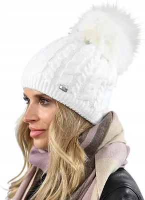 Produktbild von Weiße, warme Damen-Wintermütze mit Bommel, gefüttert mit Fleece, BEANIA UNI