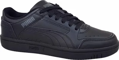 A black Puma sneaker is shown against a white background.
