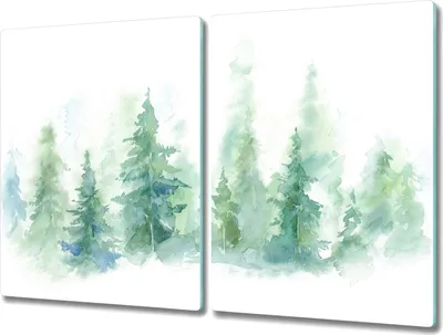 Produktbild von Coloray Küchenbrett Kochplattenabdeckung Hackbrett Schneidebrett Herdabdeckplatte 2x40x52 cm - Wald Aquarell Baum