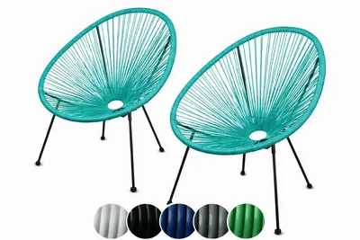 Produktbild von sunnypillow 2er Set Acapulco Gartenstuhl | gemütlicher Loungesessel für Wohnzimmer, Terrasse, Garten, Balkon Sessel Stuhl | Türkis