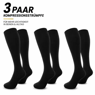 Produktbild von Kompressionsstrümpfe für Damen & Herren – 15–20 mmHg, Kniehoch, Fördern die Durchblutung, Sport- & Stützstrümpfe für Laufen, Reisen, A0239 3 Paar L-XL