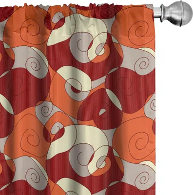 Produktbild von ABAKUHAUS Abstrakt Vorhänge, Gardinen, Abstrakte mutige gewundene Motive umkreisten modernes Muster mit Streifen-Details, 2 Stück 75 x 225 cm, Orange Elfenbein Rubin