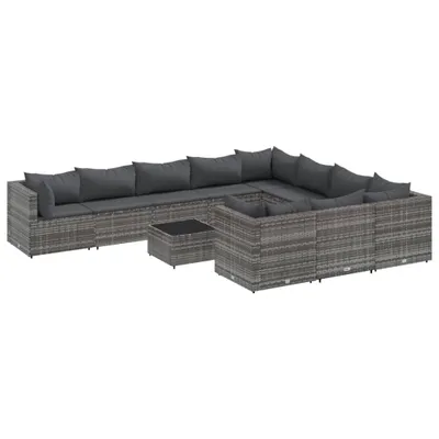 Produktbild von vidaXL 11-tlg. Garten-Sofagarnitur mit Kissen Grau Poly Rattan