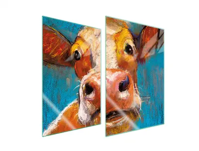 Produktbild von Herdabdeckplatten 2 teilig 35x52 Glaskeramikkochfeld Abdeckung Glas Schneidebrett Kuh Tier