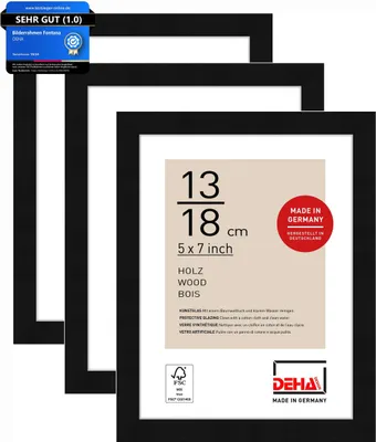 Produktbild von DEHA Design 3er SET Holz Portraitrahmen, Bilderrahmen Fontana, 13x18 cm, Schwarz