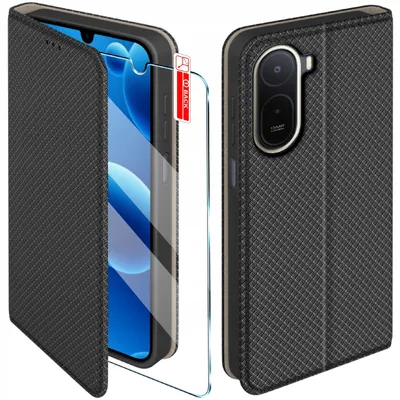 Produktbild von Magnet-Hülle für Xiaomi Redmi A7 Pro mit Verschluss, schwarz + 9H-Glas