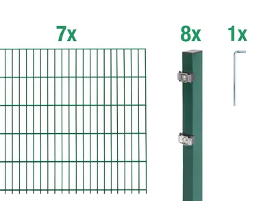 Produktbild von Alberts Doppelstabmatten Zaun, Höhe 80 cm, Länge 14 m, Zaun-Komplettset zum Einbetonieren, grün, Pfosten 60x40 mm