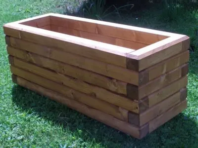 Produktbild von Massiver Holz Pflanzkasten Maße 80x40x36 cm lasiert in TEAK SchwibboLa