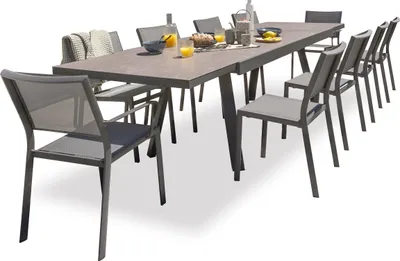 Image de Ensemble repas de jardin 10 places en céramique sur verre