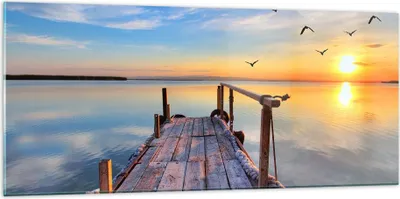 Produktbild von Bilder auf glas - See Natur Brücke Vögel - 120x50cm - Glasbilder - Wandbilder - Kunstdruck - zum Aufhängen bereit - Wanddekoration aus Glas - Glas Bilder - Wandbild auf Glas - GAB120x50-2402