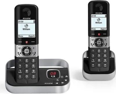 Image de Alcatel F890 Voice Duo Téléphone sans fil DECT Noir avec répondeur - Pack 2 combinés, grand écran lisible, grosses touches ergonomiques, fonction mains libres, blocage d’appels, répertoire, identification de l’appelant