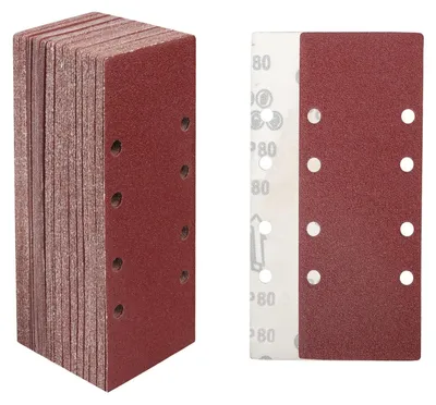 Productafbeelding van Schuurbladen, 30 stuks, 93x230 mm, korrelgrootte 80, met 8 gaten, geschikt voor hout, metaal en verf