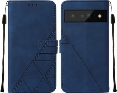 Produktbild von Google Pixel 6 Pro Hülle, Schlank Prägung Flip Leder Kartenfächer Schutzhülle mit Ständer für Google Pixel 6 Pro Blau