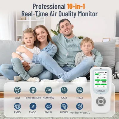 Productafbeelding van 10-in-1 luchtkwaliteitsdetector, formaldehyde-detector, AQI-vervuilingsmonitor met temperatuur en luchtvochtigheid voor het testen van PM2.5/PM10/HCHO