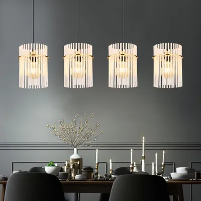 Produktbild von LED Hängeleuchte, 4 Flammig, Glasstäbe, gold, H 140 cm