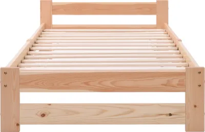Obrázok produktu pre Jednolôžková posteľ Sweiko z masívneho dreva s čelom a lamelovým roštom futónová posteľ 90x200cm prírodná (bez matraca)