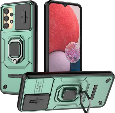 Produktbild von Hülle für Samsung Galaxy A13 5G/4G Dual Layer Handyhülle Schiebe Kamera Schutz und Ringhalter Ständer Grün