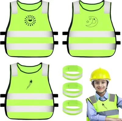 Produktbild von 3 Stück Warnweste Kinder mit Reflektorband Neongelbe Warnwesten Auto Kinder Leuchtweste Gemustert Sicherheitsweste Kinder Auto Fahrrad Kinderwarnweste Gelb Reflektorweste für Kinder