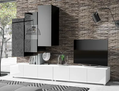 Image de AX LIVING Meuble-paroi salon Kossana 11 - largeur 300cm, noir/blanc