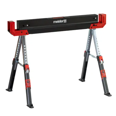Produktbild von Meister Sägebock 300 kg - Klappbar - Mit Tragegriff - Mit Anti-Rutsch-Auflage - Höhenverstellbar von 52 bis 81 cm / Klappbock mit rutschfestem Stand / Arbeitsbock / Unterstellbock / 5258220