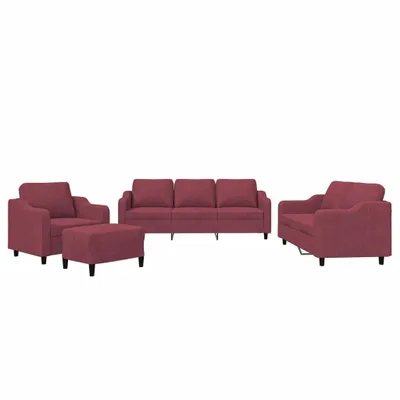Image de vidaXL Ensemble de canapés 4 pièces avec coussins vin rouge Tissu