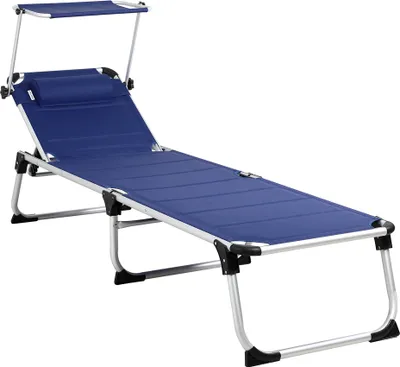 Produktbild von CASARIA® Sonnenliege Bari klappbar Wetterfest mit Dach Kopfkissen Gartenliege leicht Aluminium Sonnenliege Liegestuhl 150kg belastbar Blau meliert