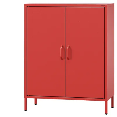 Produktbild von Jan Nowak Kommode mit Doppeltür VITO kleiner Schrank Magnetverschluss verstellbare Einlegeböden Metall Wohnzimmer Flur, 80 x 101,5 x 40 cm, Rot