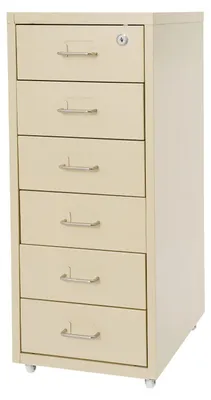 Obrázok produktu pre Mobilná archívna skriňa – vertikálny pojazdný kontajner s 6 zásuvkami – kovová – so zámkom – na kolieskach – 28 x 41 x 69 cm – béžová