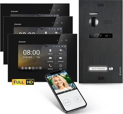 Produktbild von HD Video Türsprechanlage mit Smartphone App für 1 Familienhaus, 3x Monitor, Balter EVO HD WLAN Black