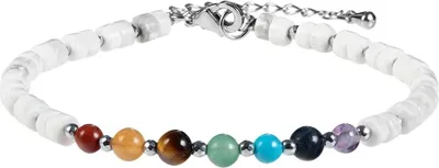 Produktbild von 7 Chakren Stein Perlenarmband für Damen, Verstellbares Kristall Armband Flache Perlen Armbänder Yoga-Armband Edelstein Schmuck für Meditation Energietherapie