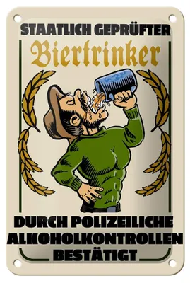 Produktbild von Blechschild Alkohol 12x18cm staatlich er Biertrinker