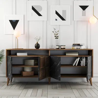 Produktbild von Skye Decor, Milan - Walnut, Black Marble, Wohnzimmerschränke, Nussbaum, 180 x 78 x 35 cm